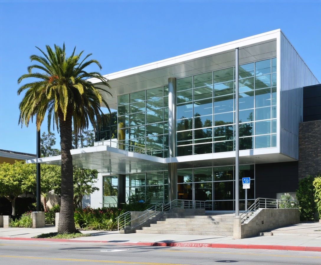 Фасад нашего офиса в Пало-Альто, архитектура из стекла и стали
