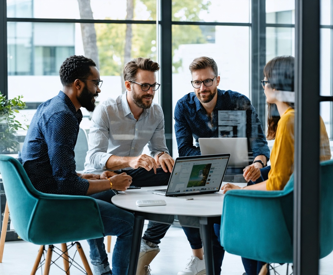 Команда AI Skills Forge за работой в современном офисе